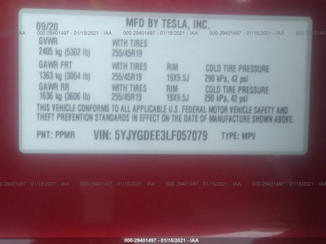 Photo 8 VIN: 5YJYGDEE3LF057079 - TESLA MODEL Y 