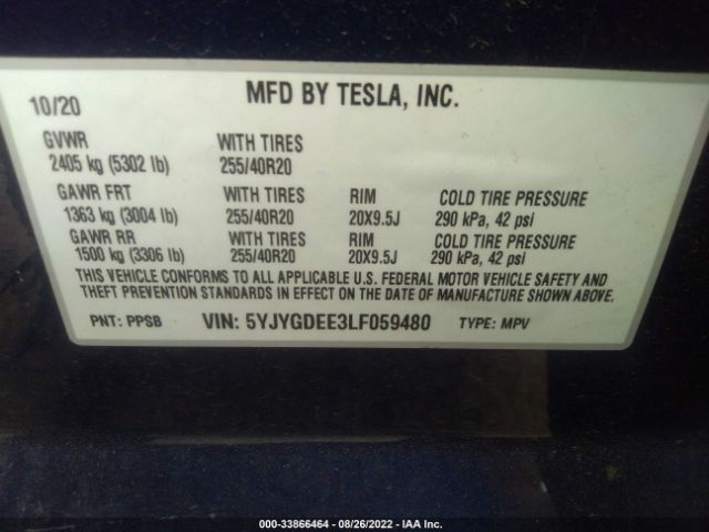 Photo 8 VIN: 5YJYGDEE3LF059480 - TESLA MODEL Y 