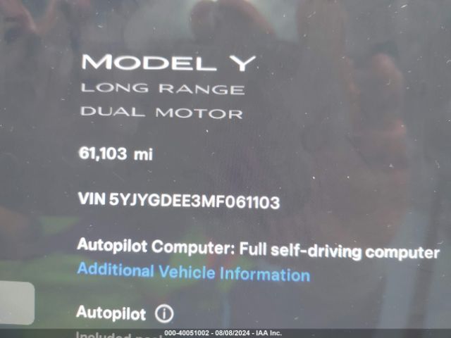 Photo 6 VIN: 5YJYGDEE3MF061103 - TESLA MODEL Y 