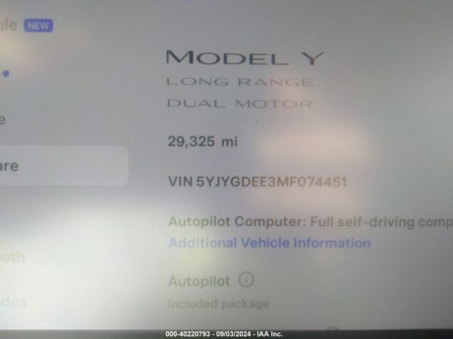 Photo 6 VIN: 5YJYGDEE3MF074451 - TESLA MODEL Y 