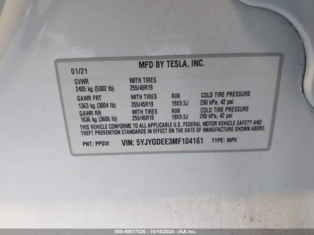 Photo 8 VIN: 5YJYGDEE3MF104161 - TESLA MODEL Y 