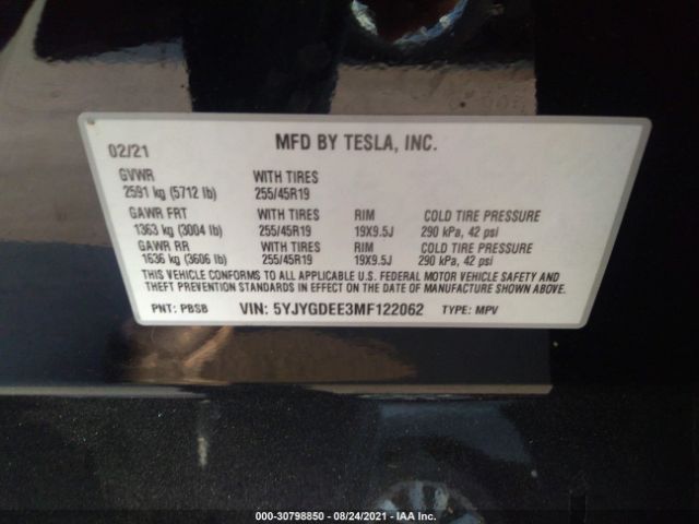 Photo 8 VIN: 5YJYGDEE3MF122062 - TESLA MODEL Y 