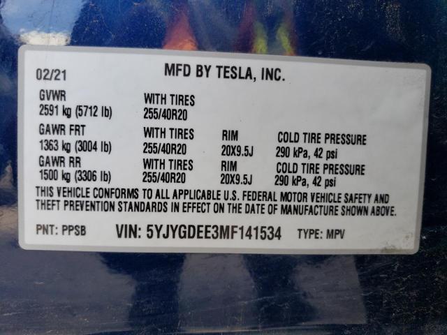 Photo 12 VIN: 5YJYGDEE3MF141534 - TESLA MODEL Y 