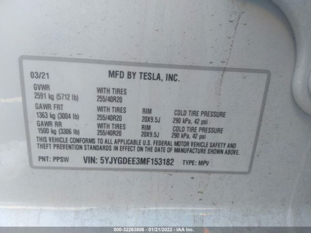 Photo 8 VIN: 5YJYGDEE3MF153182 - TESLA MODEL Y 