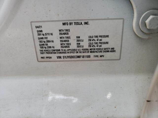 Photo 11 VIN: 5YJYGDEE3MF181189 - TESLA MODEL Y 