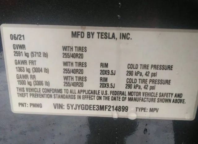 Photo 8 VIN: 5YJYGDEE3MF214899 - TESLA MODEL Y 