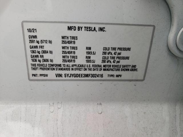 Photo 12 VIN: 5YJYGDEE3MF302416 - TESLA MODEL Y 