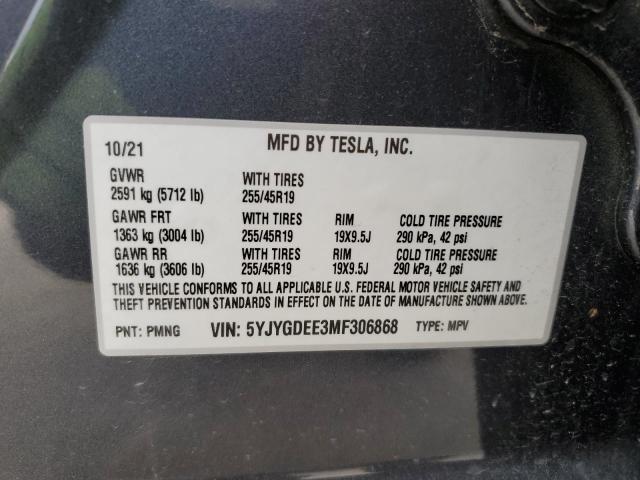 Photo 12 VIN: 5YJYGDEE3MF306868 - TESLA MODEL Y 