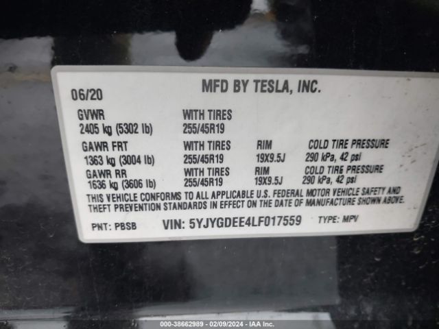 Photo 8 VIN: 5YJYGDEE4LF017559 - TESLA MODEL Y 