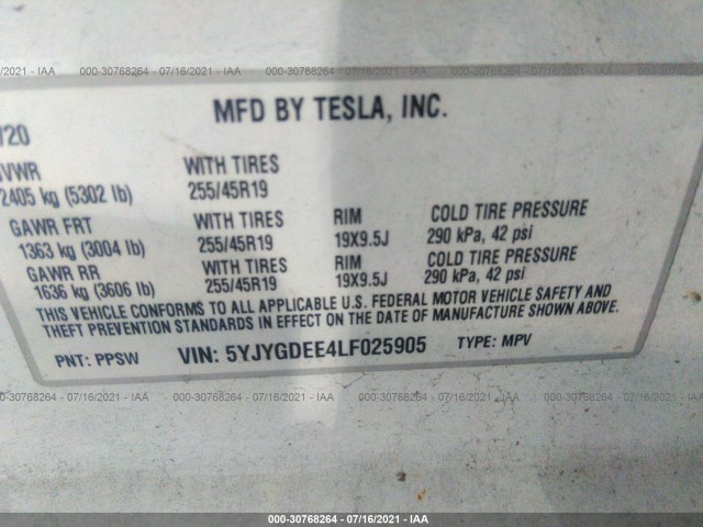 Photo 8 VIN: 5YJYGDEE4LF025905 - TESLA MODEL Y 