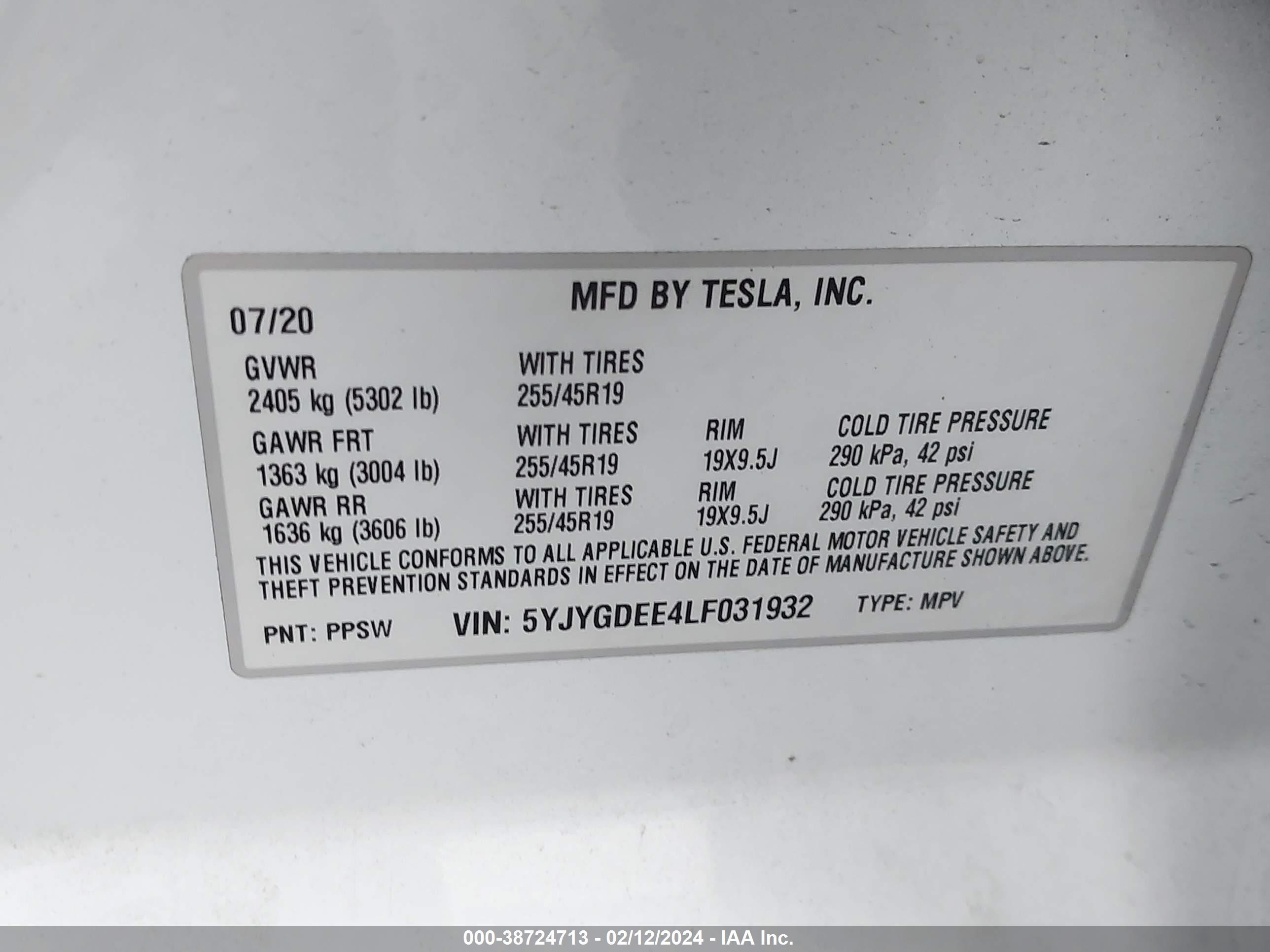 Photo 7 VIN: 5YJYGDEE4LF031932 - TESLA MODEL Y 