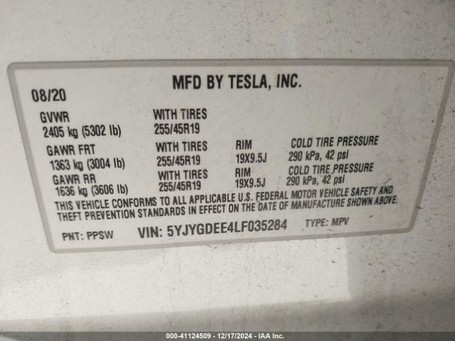 Photo 8 VIN: 5YJYGDEE4LF035284 - TESLA MODEL Y 