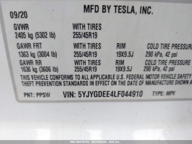 Photo 8 VIN: 5YJYGDEE4LF044910 - TESLA MODEL Y 