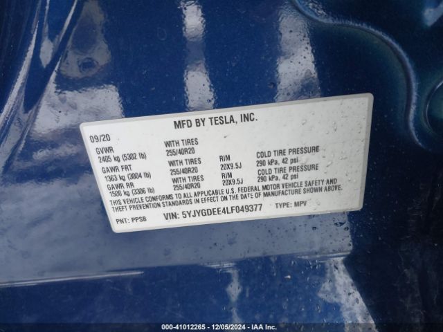 Photo 8 VIN: 5YJYGDEE4LF049377 - TESLA MODEL Y 