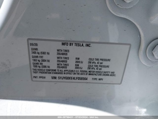 Photo 8 VIN: 5YJYGDEE4LF058564 - TESLA MODEL Y 