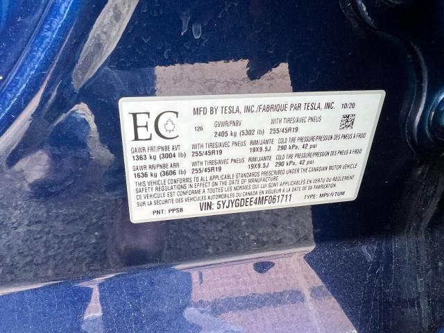 Photo 11 VIN: 5YJYGDEE4MF061711 - TESLA MODEL Y 