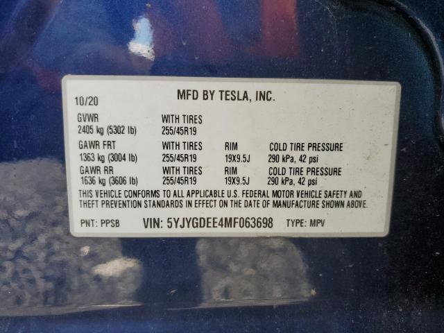 Photo 11 VIN: 5YJYGDEE4MF063698 - TESLA MODEL Y 