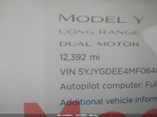 Photo 6 VIN: 5YJYGDEE4MF064091 - TESLA MODEL Y 