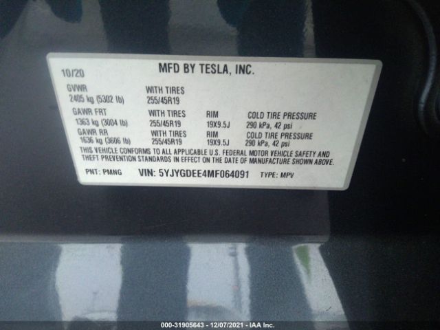 Photo 8 VIN: 5YJYGDEE4MF064091 - TESLA MODEL Y 