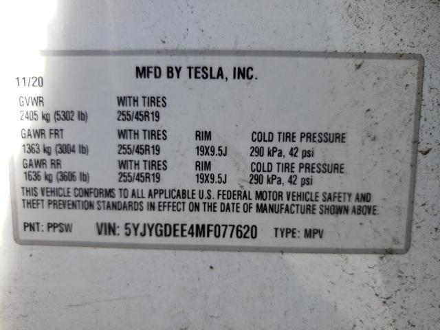 Photo 11 VIN: 5YJYGDEE4MF077620 - TESLA MODEL Y 