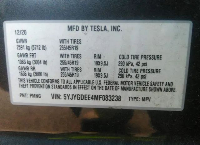 Photo 8 VIN: 5YJYGDEE4MF083238 - TESLA MODEL Y 