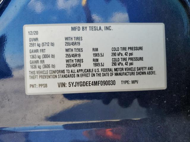 Photo 11 VIN: 5YJYGDEE4MF090030 - TESLA MODEL Y 