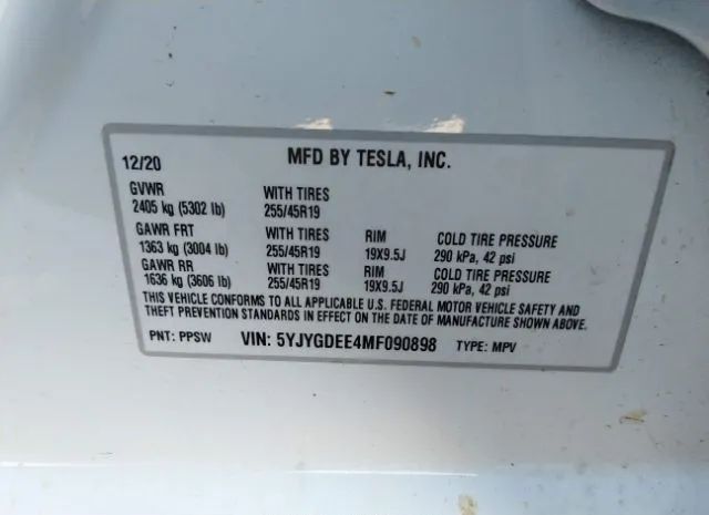 Photo 8 VIN: 5YJYGDEE4MF090898 - TESLA MODEL Y 