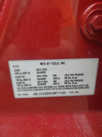 Photo 12 VIN: 5YJYGDEE4MF111524 - TESLA MODEL Y 