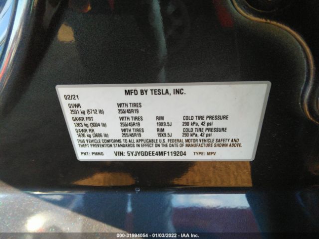 Photo 8 VIN: 5YJYGDEE4MF119204 - TESLA MODEL Y 