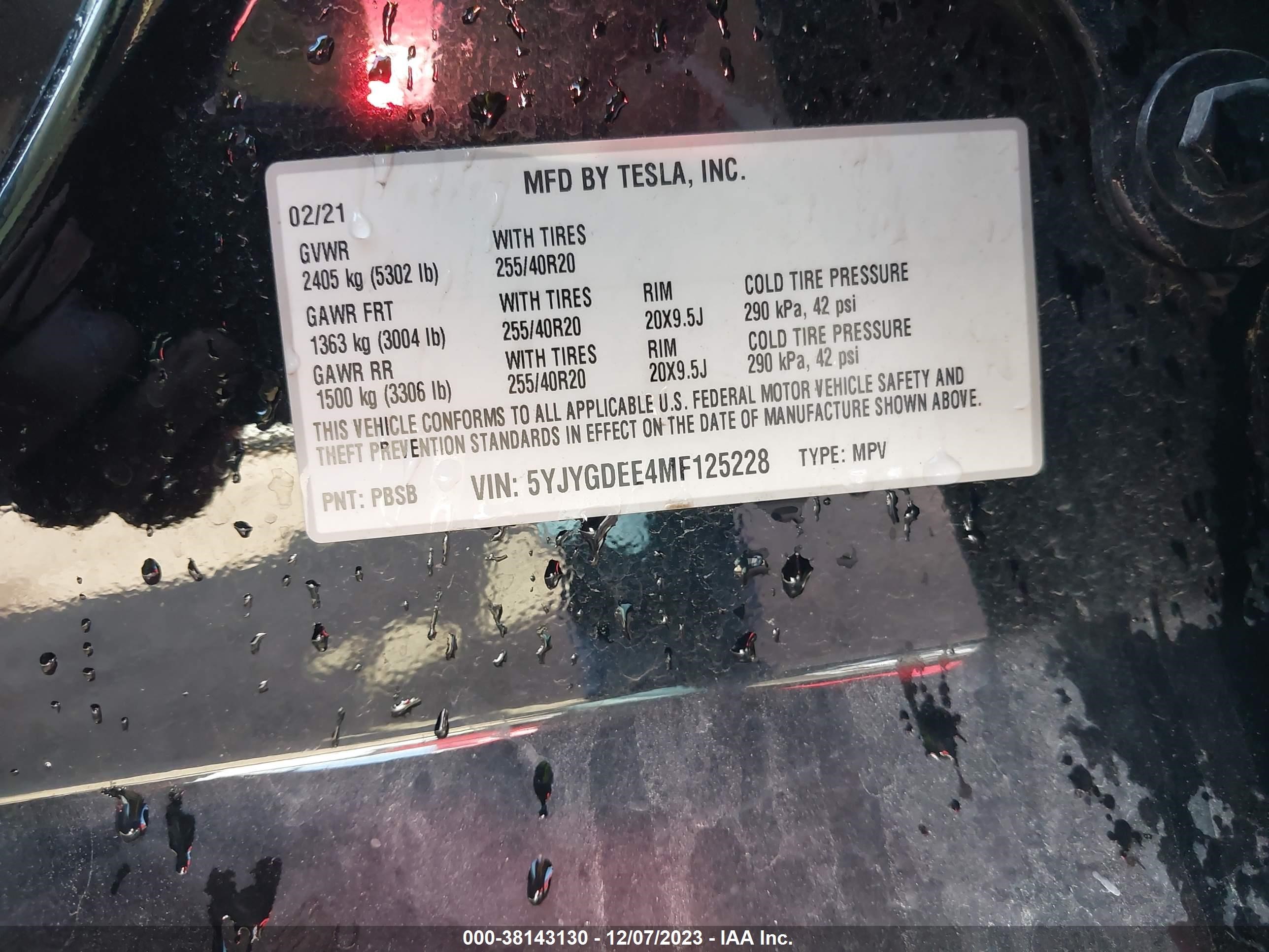 Photo 8 VIN: 5YJYGDEE4MF125228 - TESLA MODEL Y 