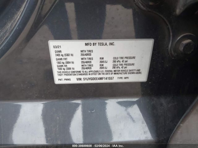 Photo 8 VIN: 5YJYGDEE4MF141557 - TESLA MODEL Y 