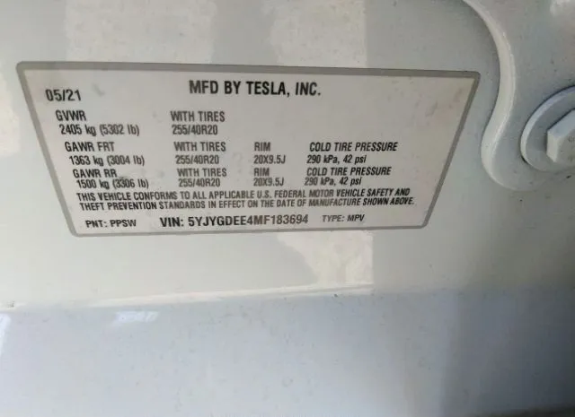 Photo 8 VIN: 5YJYGDEE4MF183694 - TESLA MODEL Y 