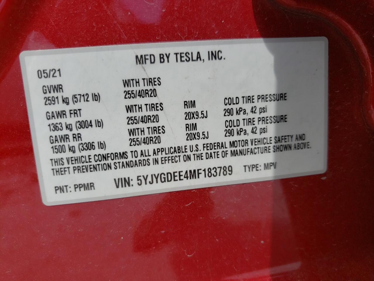 Photo 12 VIN: 5YJYGDEE4MF183789 - TESLA MODEL Y 