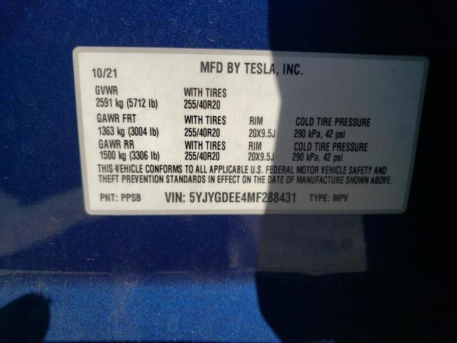 Photo 12 VIN: 5YJYGDEE4MF288431 - TESLA MODEL Y 