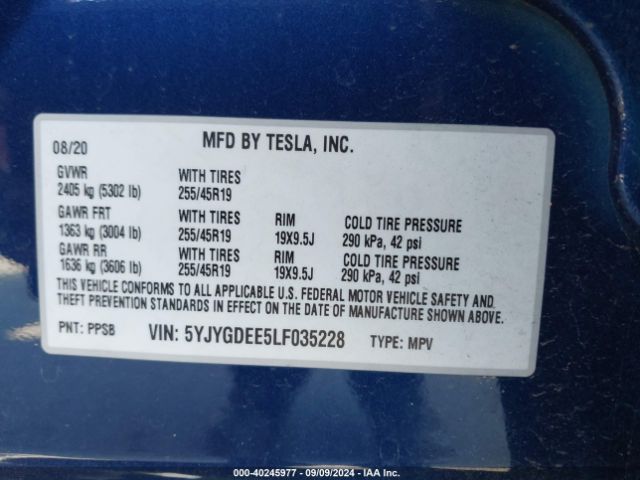 Photo 8 VIN: 5YJYGDEE5LF035228 - TESLA MODEL Y 