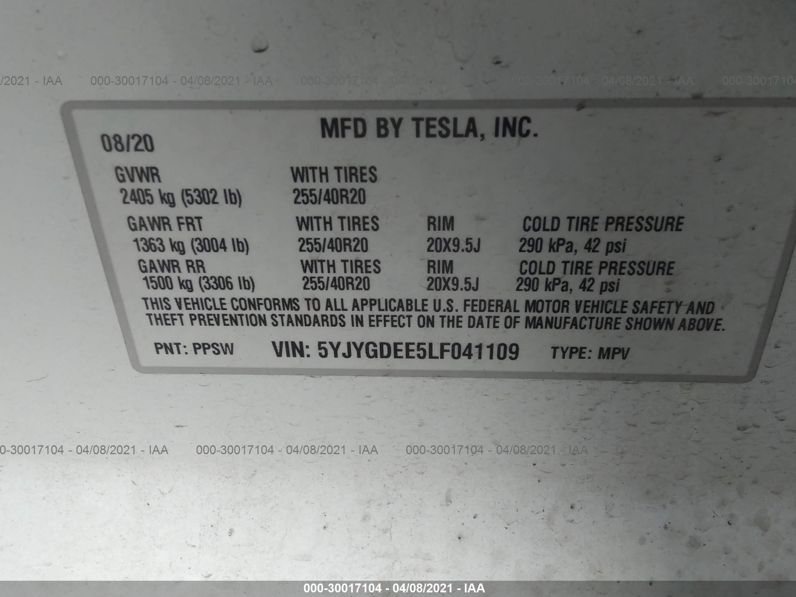 Photo 8 VIN: 5YJYGDEE5LF041109 - TESLA MODEL Y 