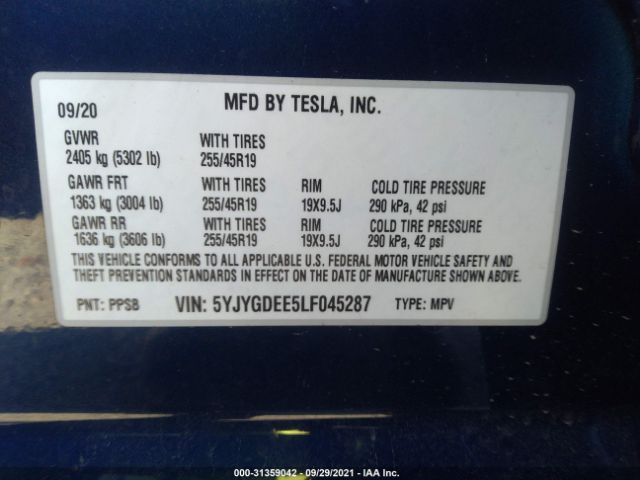 Photo 8 VIN: 5YJYGDEE5LF045287 - TESLA MODEL Y 