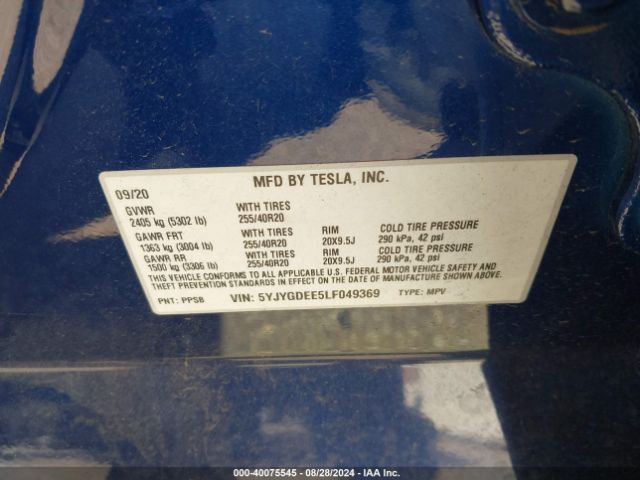 Photo 8 VIN: 5YJYGDEE5LF049369 - TESLA MODEL Y 