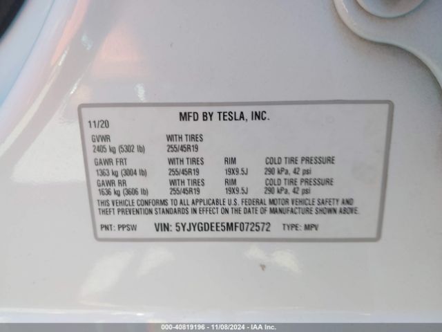 Photo 8 VIN: 5YJYGDEE5MF072572 - TESLA MODEL Y 