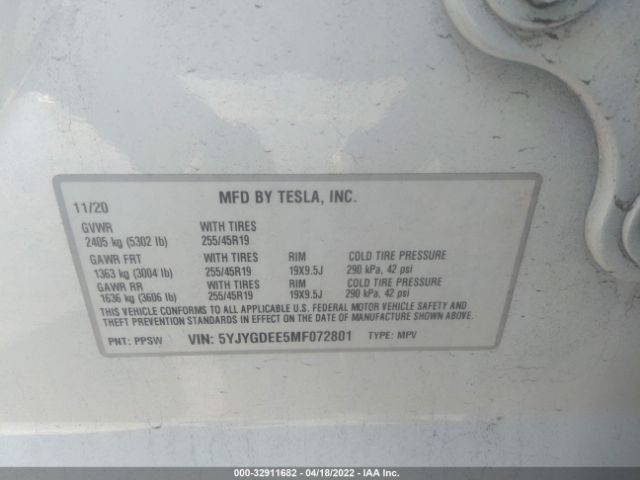 Photo 8 VIN: 5YJYGDEE5MF072801 - TESLA MODEL Y 