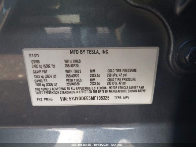 Photo 8 VIN: 5YJYGDEE5MF108325 - TESLA MODEL Y 