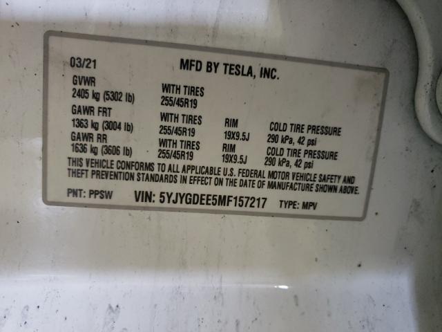 Photo 9 VIN: 5YJYGDEE5MF157217 - TESLA MODEL Y 