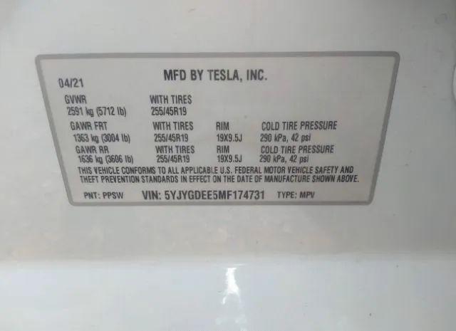 Photo 8 VIN: 5YJYGDEE5MF174731 - TESLA MODEL Y 