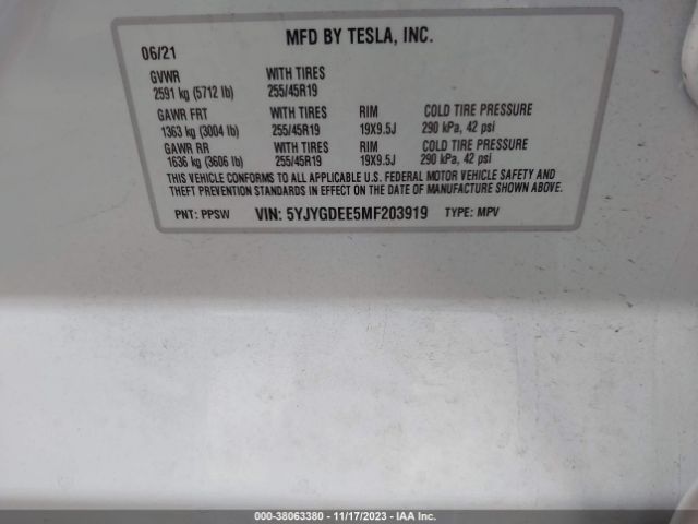 Photo 8 VIN: 5YJYGDEE5MF203919 - TESLA MODEL Y 