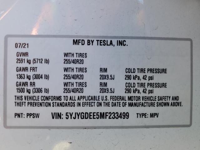 Photo 12 VIN: 5YJYGDEE5MF233499 - TESLA MODEL Y 