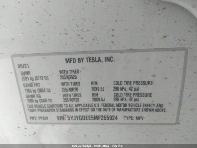 Photo 8 VIN: 5YJYGDEE5MF255924 - TESLA MODEL Y 