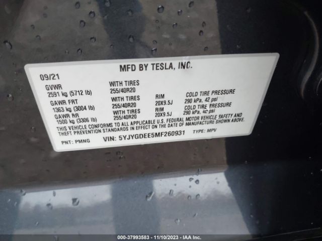 Photo 8 VIN: 5YJYGDEE5MF260931 - TESLA MODEL Y 