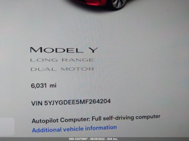 Photo 6 VIN: 5YJYGDEE5MF264204 - TESLA MODEL Y 