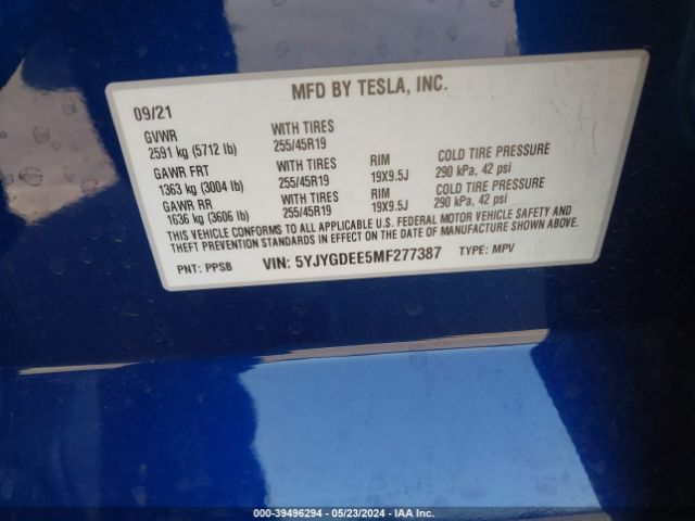 Photo 8 VIN: 5YJYGDEE5MF277387 - TESLA MODEL Y 