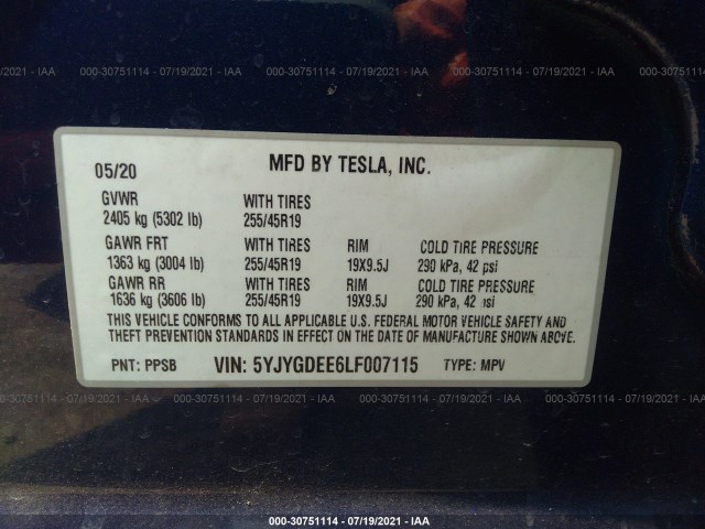 Photo 8 VIN: 5YJYGDEE6LF007115 - TESLA MODEL Y 